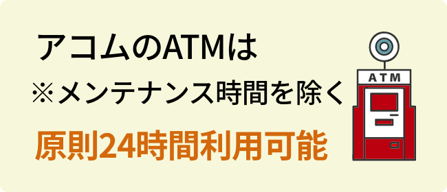 ATMはメンテナンス時間を除けば、原則24時間利用可能