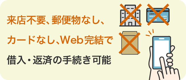 来店不要、郵便物なし、カードなし、Web完結で借入・返済の手続き可能