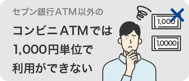 セブン銀行ATM以外のコンビニATMでは1,000円単位で利用ができない