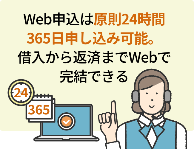 Web申込は原則24時間365日申し込み可能。借入から返済までWebで完結できる