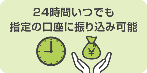 24時間いつでも指定の口座に振り込み可能