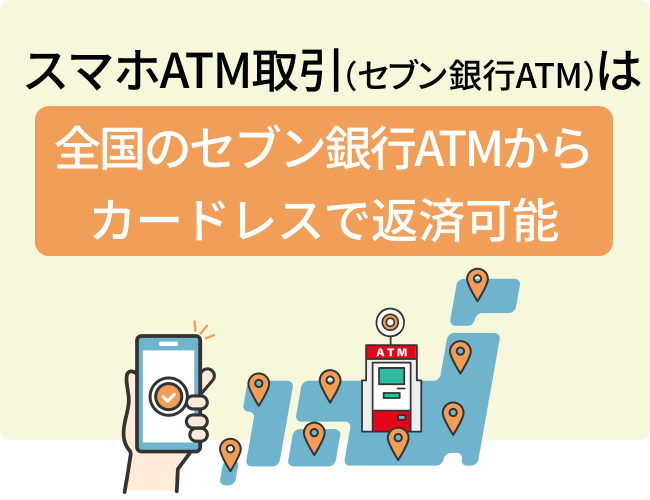 スマホATM取引（セブン銀行ATM）は 全国のセブン銀行ATMからカードレスで返済可能