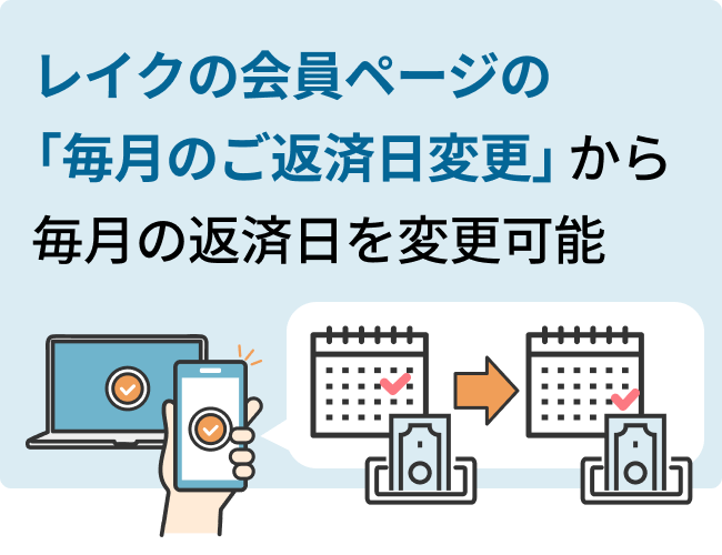 レイクの会員ページの「毎月のご返済日変更」から毎月の返済日を変更可能