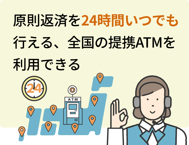 原則返済を24時間いつでも行える、全国の提携ATMを利用できる