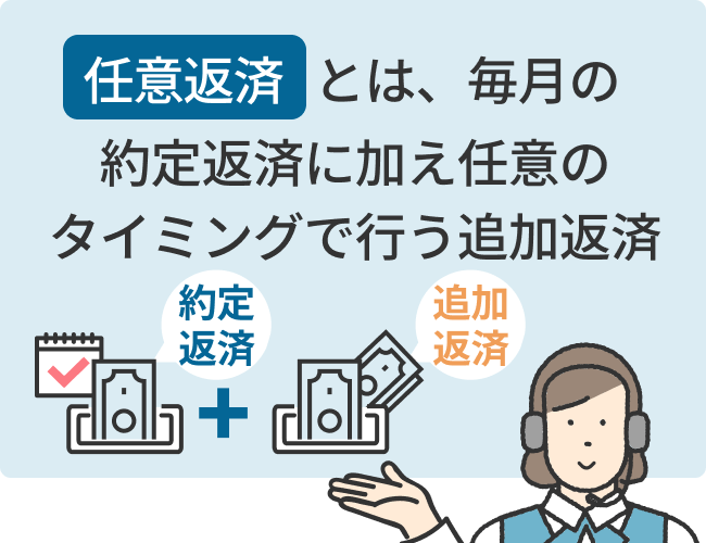 「任意返済」とは、毎月の約定返済に加え任意のタイミングで行う追加返済