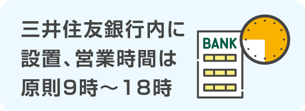 三井住友銀行内に設置、営業時間は原則9時～18時