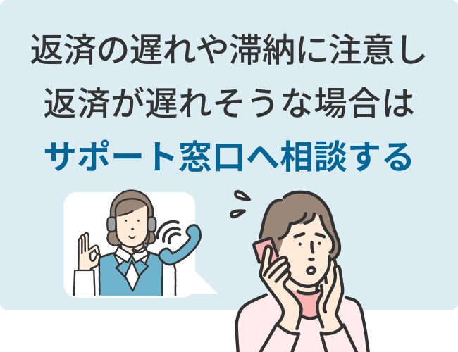 返済の遅れや滞納に注意し返済が遅れそうな場合はサポート窓口へ相談する