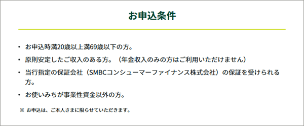 三井住友銀行カードローンの申込条件