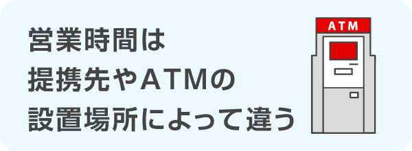 営業時間は、提携先やATMの設置場所によって異なる