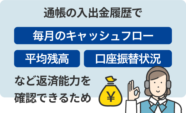 通帳履歴で返済能力を確認できるため