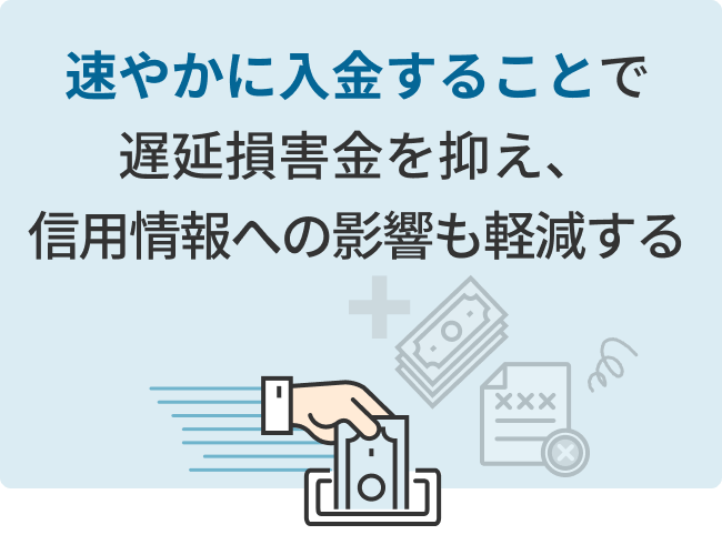 速やかに入金することで遅延損害金を抑え、信用情報への影響も軽減する