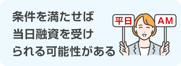 条件を満たせば当日融資を受けられる可能性がある